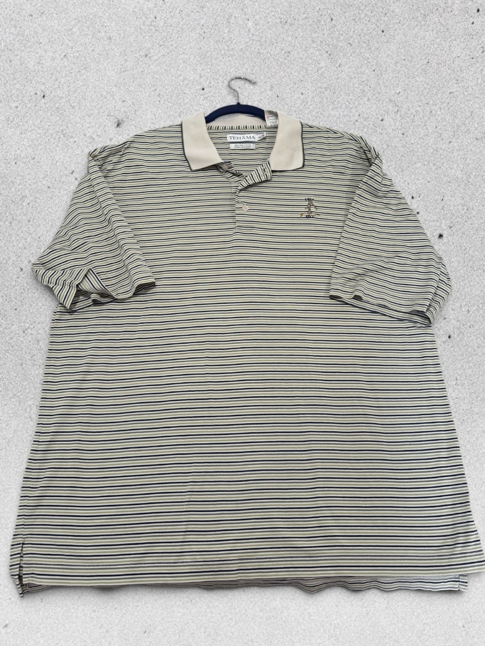 Tehāma Pima Cotton Double Mercerized Golf Polo XL Green Navy Stripe